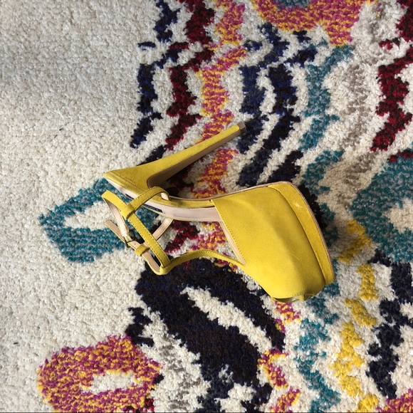 Mustard Peep Toe T-Strap Heels - Picture 8 of 8